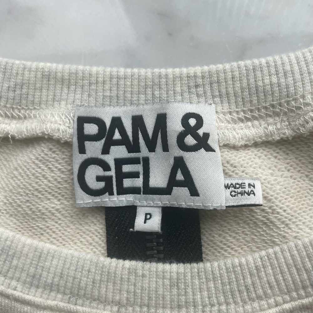 Pam & Gela heather grey sweatshirt with lace lem, zip back, thumbholes, XS/P - Picture 11 of 13